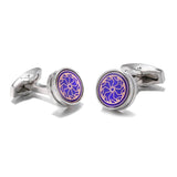 Purple Pattern Button Silver Cufflinks XK20S017