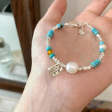 925 Silver Geometric Pearl Punk Bracelet For Women