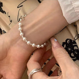 925 Silver Geometric Pearl Punk Bracelet For Women