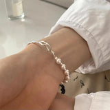 925 Silver Geometric Pearl Punk Bracelet For Women