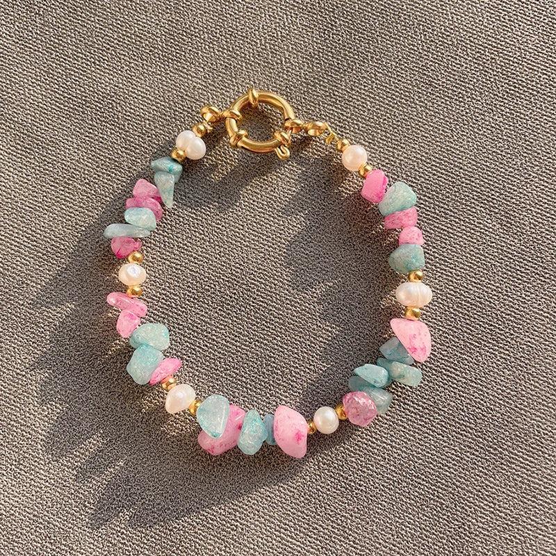 Pink/Blue Stones Natural Freshwater Pearls Bracelet Couple Bracelets for Women