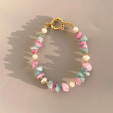 Pink/Blue Stones Natural Freshwater Pearls Bracelet Couple Bracelets for Women