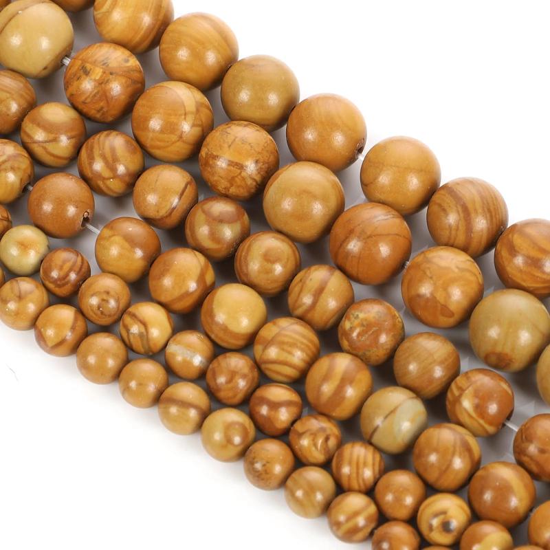 Yellow Wooden Veins Round Spacer Beads Jewelry Making 4/6/8/10/12MM