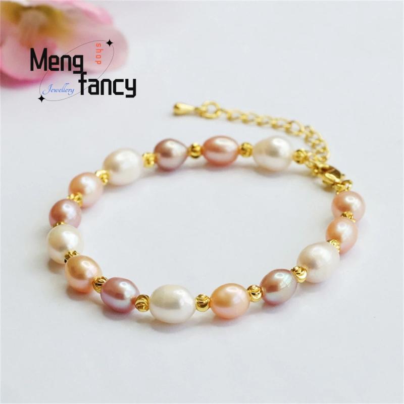 Natural Freshwater Tricolor Beige Bead Bracelet Personalized Couple Jewelry
