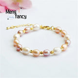 Natural Freshwater Tricolor Beige Bead Bracelet Personalized Couple Jewelry