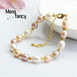 Natural Freshwater Tricolor Beige Bead Bracelet Personalized Couple Jewelry