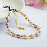 Natural Freshwater Tricolor Beige Bead Bracelet Personalized Couple Jewelry