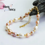 Natural Freshwater Tricolor Beige Bead Bracelet Personalized Couple Jewelry