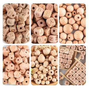 100-1000Pcs Beech Wooden Beads Eco-Friendly Round Bead Letter Graph