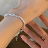 925 Silver Geometric Bead Pearls Double Layers Bracelet For Women