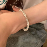 925 Silver Geometric Bead Pearls Double Layers Bracelet For Women