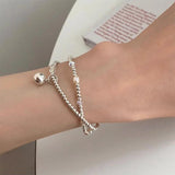 925 Silver Bead Pearl Bracelet Women Crystal Double Layer Jewelry