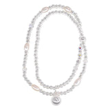 925 Silver Bead Pearl Bracelet Women Crystal Double Layer Jewelry