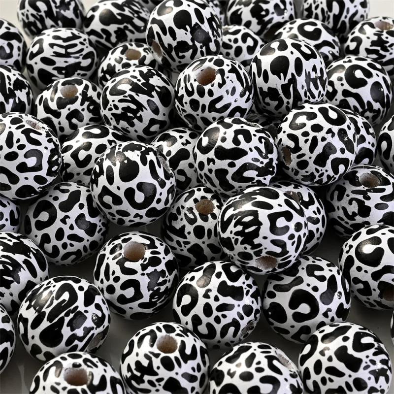 16mm Natural Wooden Beads Leopard Bear Paw Round Wood Beads DIY Jewelry