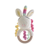 Baby Rattles Wooden Teether Hand Ring Cotton Crochet Bunny Toys