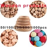 50-1000Pcs Beech Wooden Round Hexagon Beads DIY Jewelry Pendant Accessories
