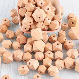 50-1000Pcs Beech Wooden Round Hexagon Beads DIY Jewelry Pendant Accessories