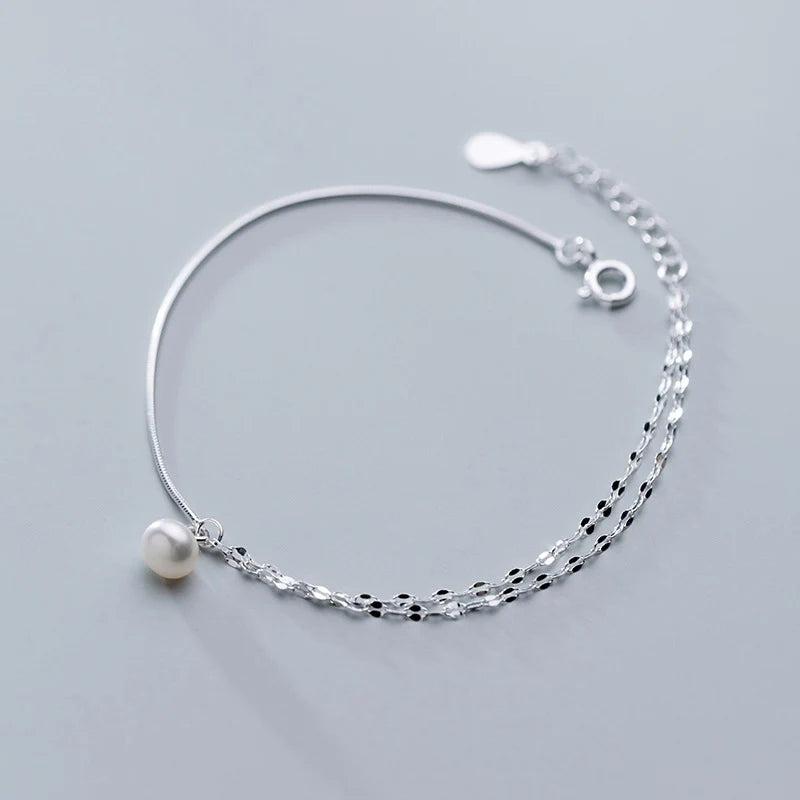 Simulated Pearl Charm Bracelet 925 Sterling Silver Women's Jewelry