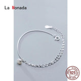 Simulated Pearl Charm Bracelet 925 Sterling Silver Women's Jewelry