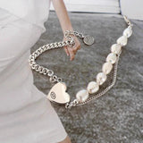 925 Silver Pearl Love Heart Bracelet Asymmetry Tassel Jewelry
