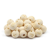14mm Round Green Wood Letter Beads for DIY Jewelry Making 50Pcs