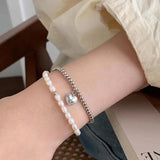 925 Silver Heart Pearls Double Layer Bracelet for Women