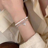 925 Silver Heart Pearls Double Layer Bracelet for Women