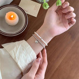 925 Silver Heart Pearls Double Layer Bracelet for Women