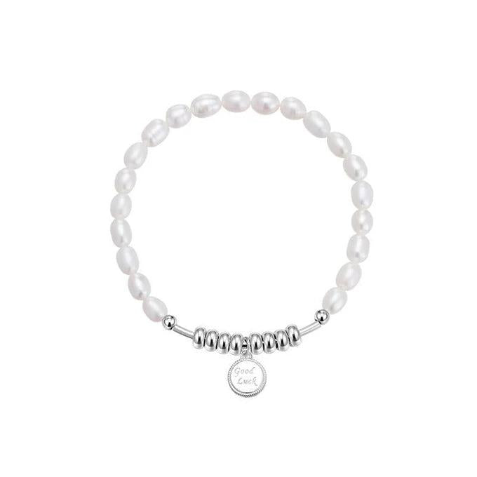 925 Silver Letter Circle Pearl Bracelet Fine Jewelry