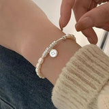 925 Silver Letter Circle Pearl Bracelet Fine Jewelry
