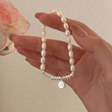925 Silver Letter Circle Pearl Bracelet Fine Jewelry
