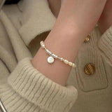 925 Silver Letter Circle Pearl Bracelet Fine Jewelry