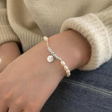 925 Silver Letter Circle Pearl Bracelet Fine Jewelry