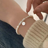 925 Silver Letter Circle Pearl Bracelet Fine Jewelry