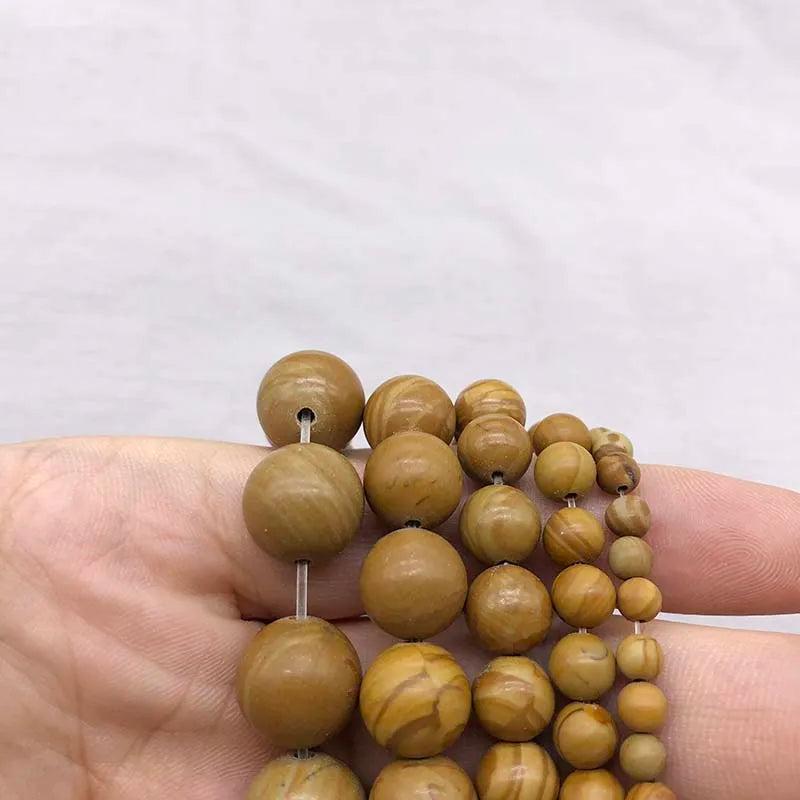 Wood Stripe Stone Ball Loose Beads 4/6/8/10/12MM for DIY Charms Jewelry