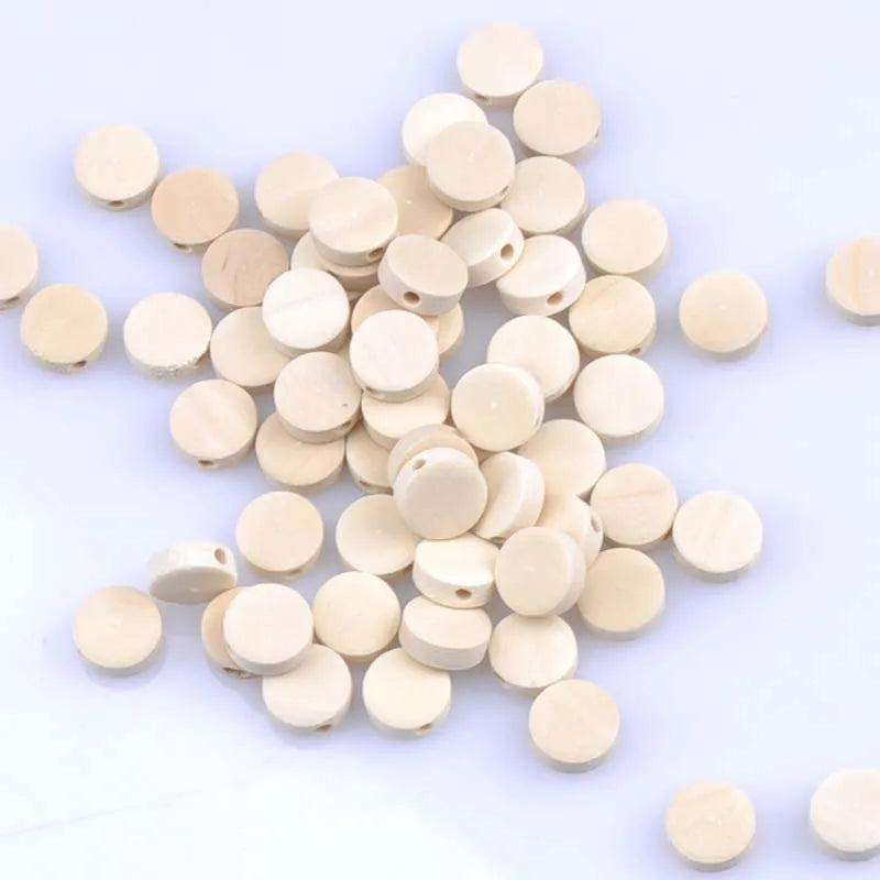 300pcs Natural Wooden Oblate Round Spacer Beads 10x4mm MT1474