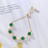 Natural Freshwater Pearl & Green Crystal Charm Bracelet