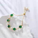 Natural Freshwater Pearl & Green Crystal Charm Bracelet
