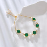 Natural Freshwater Pearl & Green Crystal Charm Bracelet