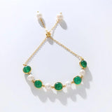 Natural Freshwater Pearl & Green Crystal Charm Bracelet