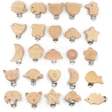 3pc Animal Wooden Beads Pacifier Clip Natural Beech Wood Dummy Clips DIY