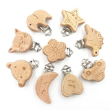 3pc Animal Wooden Beads Pacifier Clip Natural Beech Wood Dummy Clips DIY