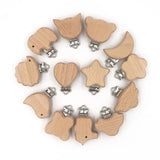 3pc Animal Wooden Beads Pacifier Clip Natural Beech Wood Dummy Clips DIY