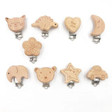 3pc Animal Wooden Beads Pacifier Clip Natural Beech Wood Dummy Clips DIY