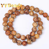 Natural Wood Texture Agates Beads 6-12mm Round Loose Charm Beads