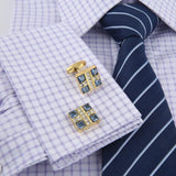 Men's Cufflinks Golden Rhinestones High Buttons