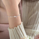 925 Silver Heart Pearl Bracelet Bead Zircon Jewelry
