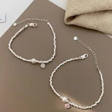 925 Silver Heart Pearl Bracelet Bead Zircon Jewelry