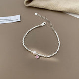 925 Silver Heart Pearl Bracelet Bead Zircon Jewelry