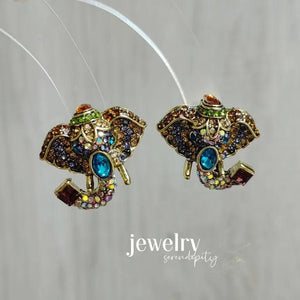 Vintage Elephant Jewelry Set Crystal Accessories Women Multilayered Necklace Ear